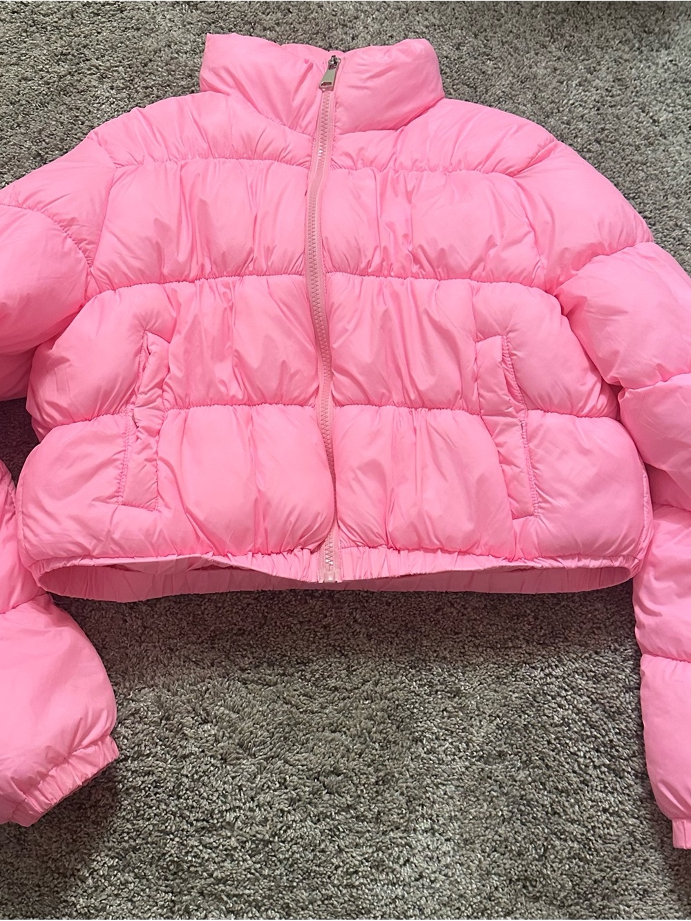 #198 Barbiecore dream! LA Coalition bubblegum pink cropped puffer jacket.